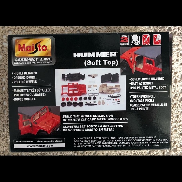 Maisto 1:27 Red Hummer Soft Top NIB  Die Cast Metal Model Kit - Picture 5 of 5